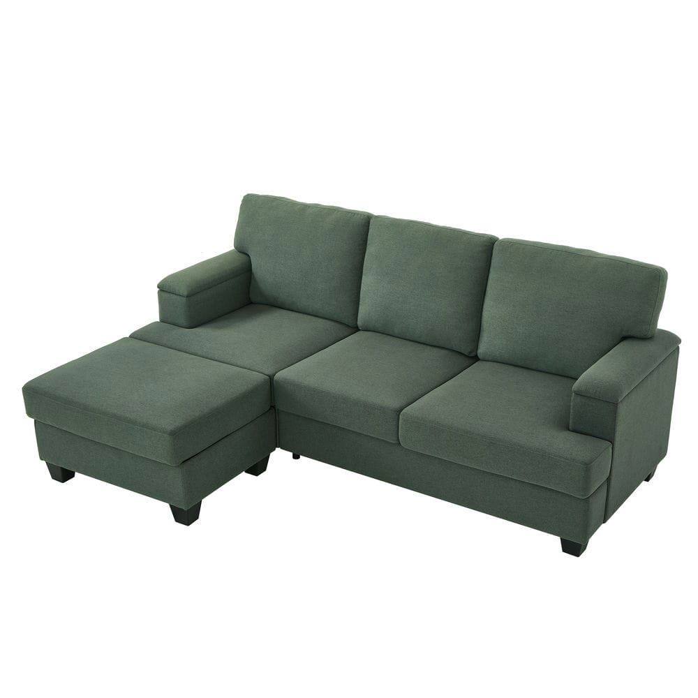 Alt View 8. Resenkos - 86" L-Shaped Sectional with Ottoman, 3-Seater with Thick Cushions and Armrest Organizer, Dark Green - Green.