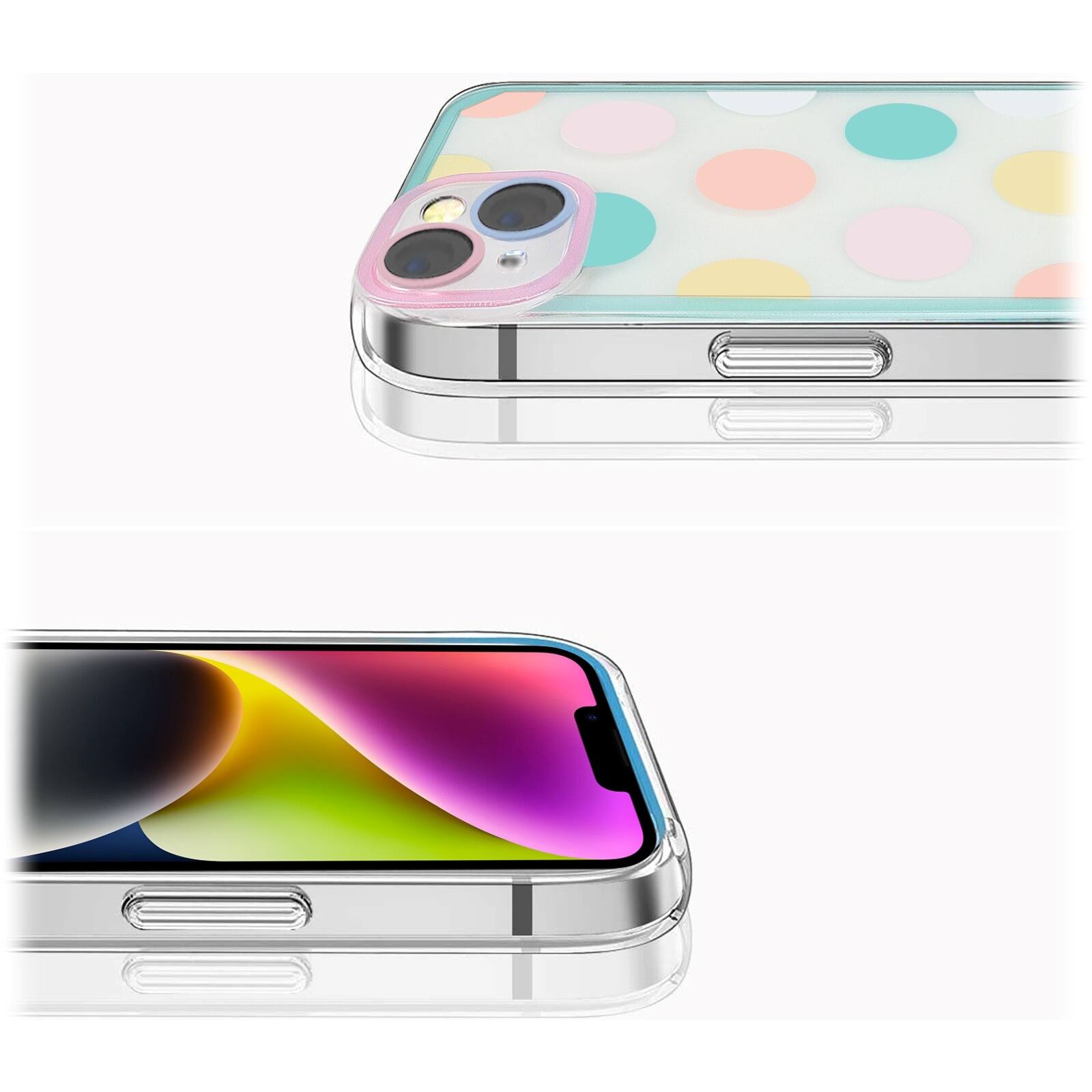 Alt View 13. SaharaCase - PolkaDot Hybrid-Flex Hard Shell Case for Apple iPhone 14 Plus - Clear/Pink/Teal.