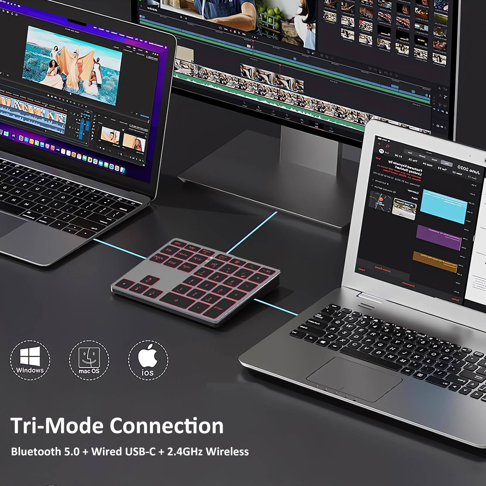 Tri-Mode Connection  
Bluetooth 5.0 + Wired USB-C + 2.4GHz Wireless  

Windows  
macOS  
iOS
