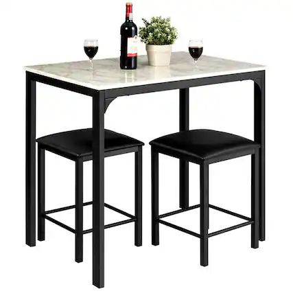 Front. Ecooso - 3 Piece Small Dining Table Set with Faux Marble Surface and 2 Chairs for Breakfast Nook - White.