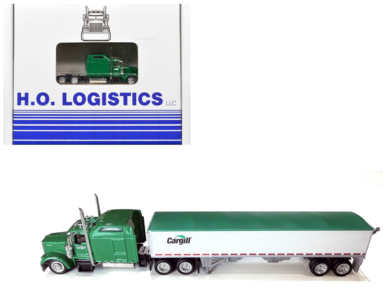 HO Logistics Replicas - Kenworth W900L Truck with Cab Green and Covered Trailer White with Green Tarp Set 1/87 HO Plastic Car by HO Logistics price history on PriceWatchPro