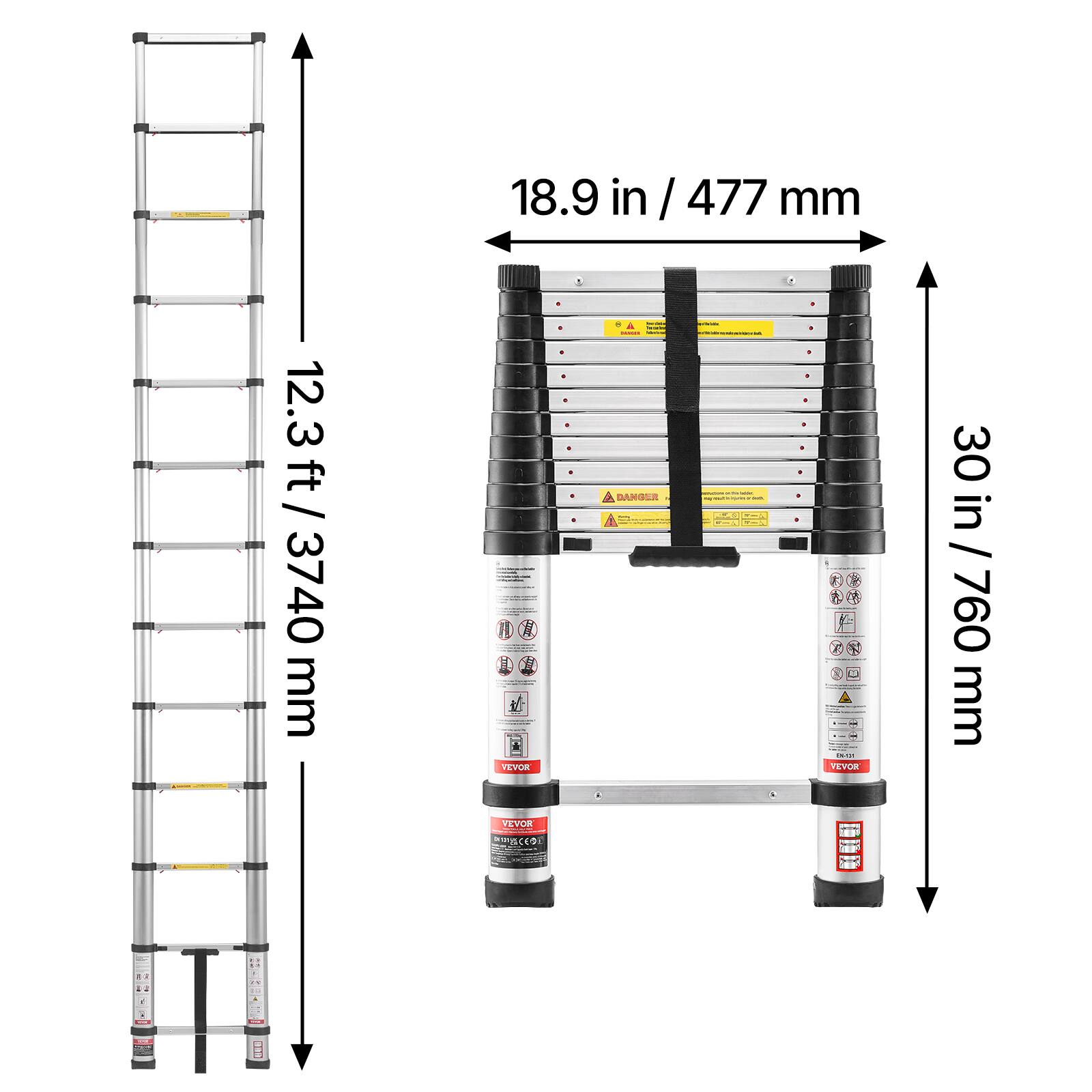 18.9 in / 477 mm  
12.3 ft / 3740 mm  
30 in / 760 mm