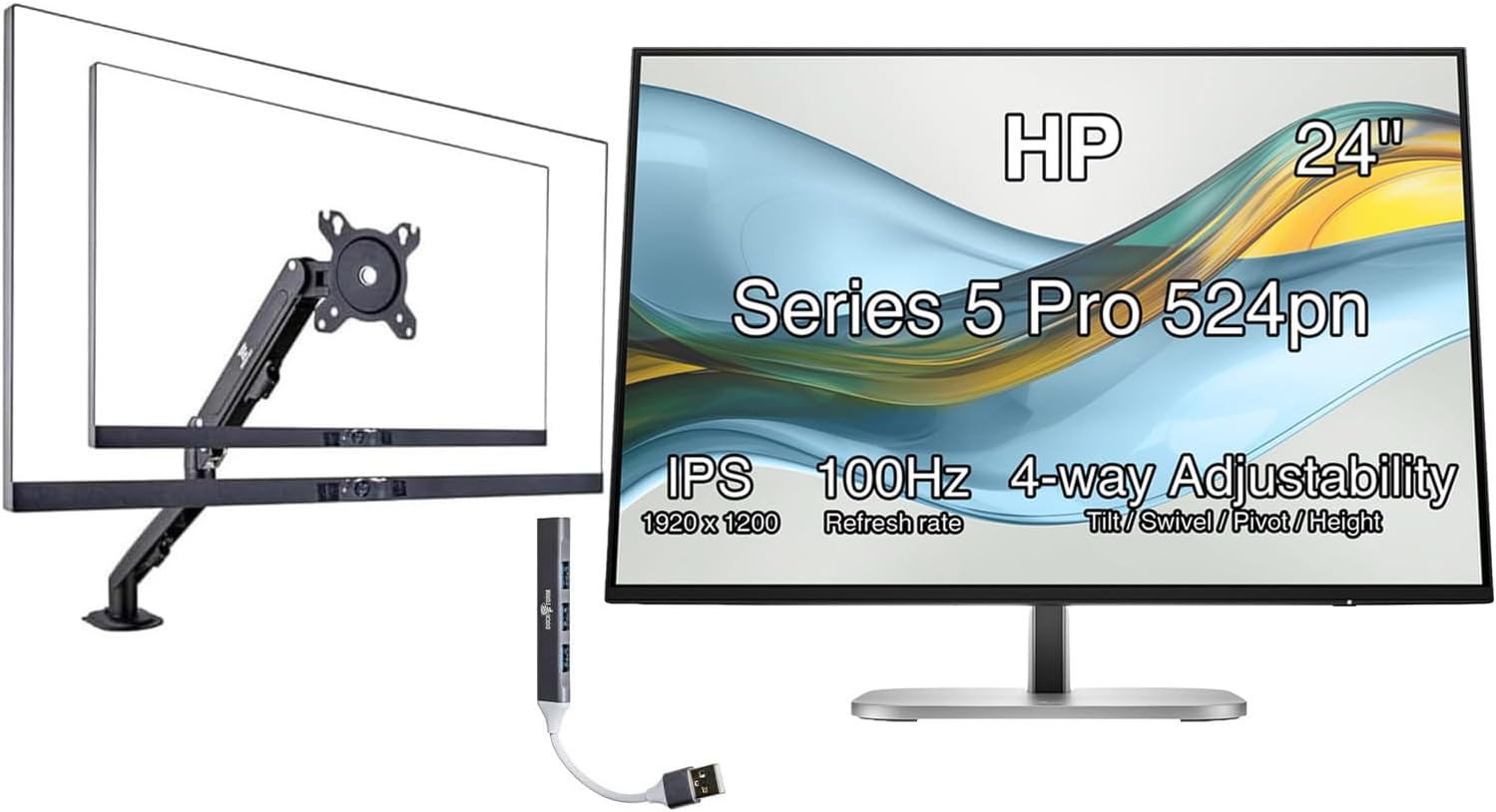 HP  
24"  
Series 5 Pro 524pn  
IPS 100Hz 4-way Adjustability  
1920 x 1200 Refresh rate  
Tilt/Swivel/Pivot/Height  
DOCKFORM