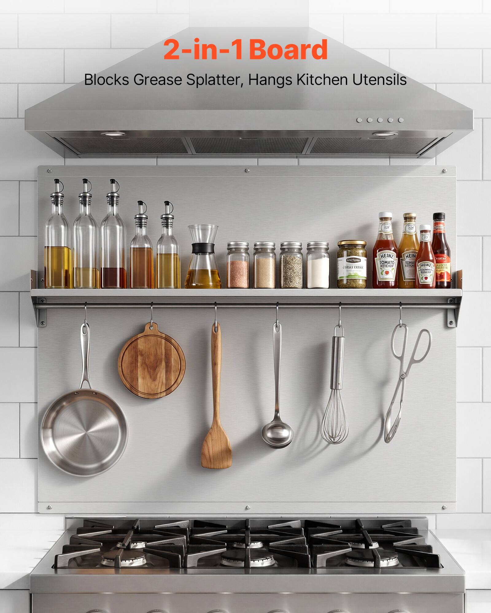 2-in-1 Board Blocks Grease Splatter, Hangs Kitchen Utensils