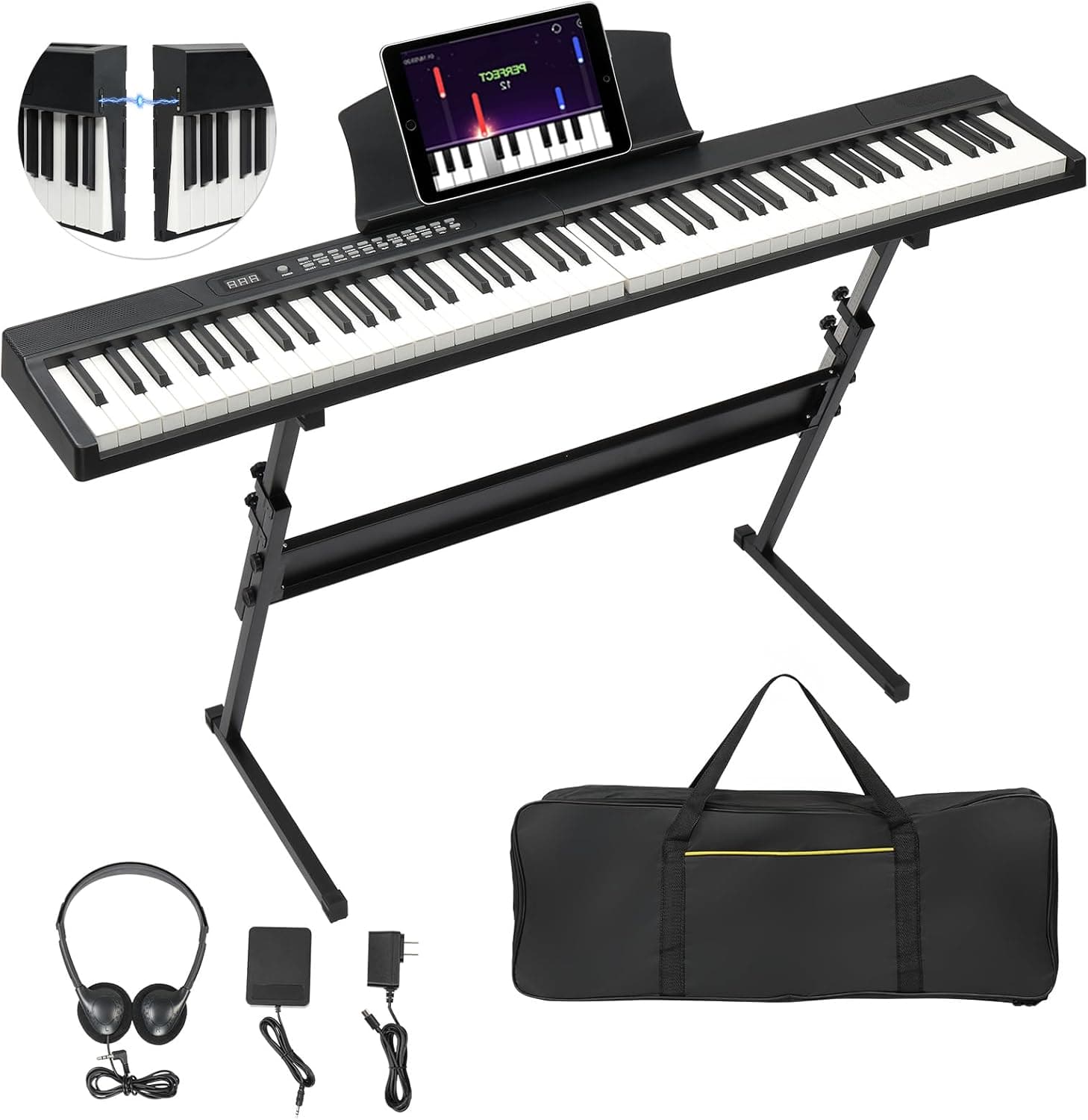 Winado - 88 Key Portable Electric Piano with 500 Tones, 200 Rhythms, 300 Demos, Magnetic Connection Piano keyboard with Stand, Su