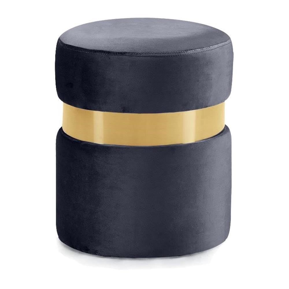 JETRANSPORT - Hailey Collection Modern Contemporary Upholstered Ottoman/stool Stainless Steel Band 14.5" 17.5" Navy - Grey Gold Finish