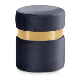 JETRANSPORT - Hailey Collection Modern Contemporary Upholstered Ottoman/stool Stainless Steel Band 14.5" 17.5" Navy - Grey Gold Finish
