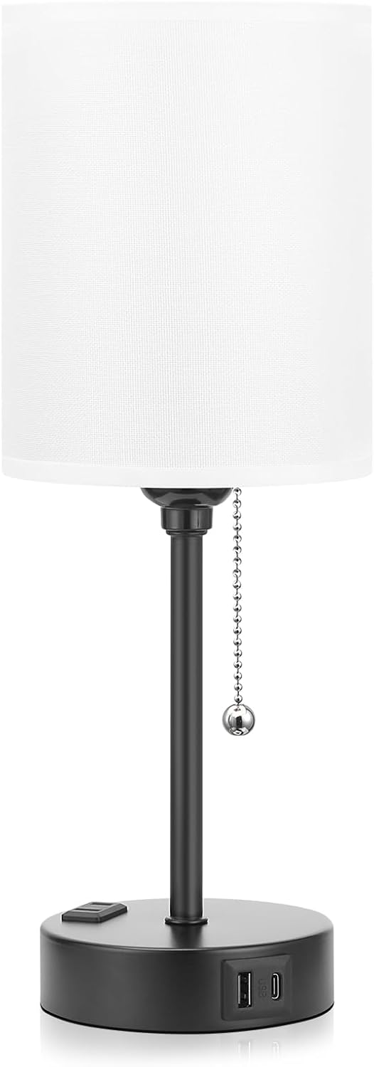 Alt View 6. Stamp n Camp - Bedside Table lamp for Bedroom - 3 Color Temperatures Bedside Lamps with USB C and A Ports Pull Chain Table Lamps... - White-14.6in.