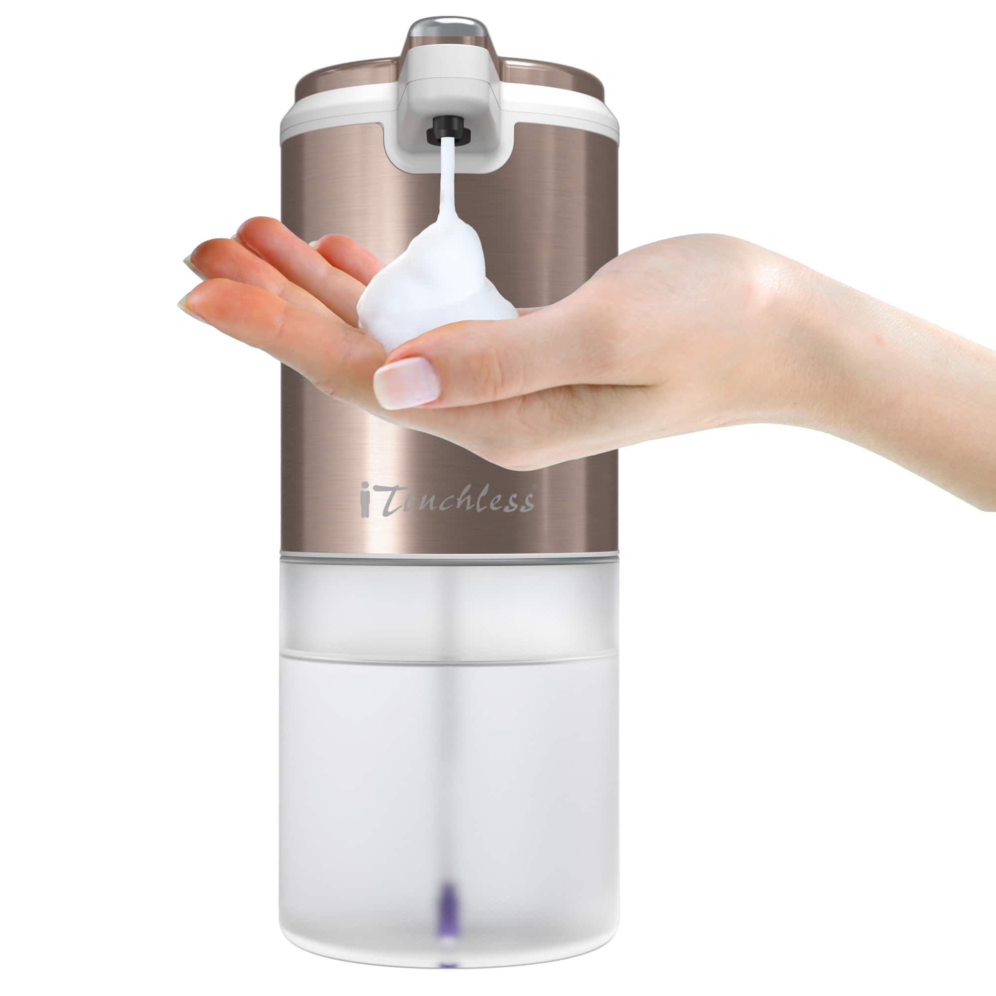 Angle. iTouchless - iTouchless Stainless Steel Ultraclean 11 fl oz / 325 ml Sensor Foam Soap Dispenser, Rose Gold, Rust-Free Automatic Pump - Rose Gold.