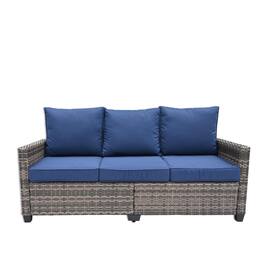 Yardgrace - 3 seat rattan patio couch Waterproof PE Wicker Outdoor Sofa with Thick Cushions mrrihand patio sofa - Blue