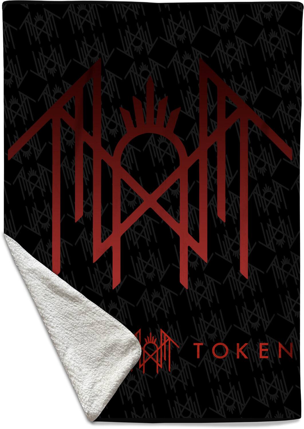 Alt View 4. PopMarket - Sleep Token - Rocksax - Sleep Token - Sherpa Fleece Blanket - Red Logo (60 in x 80 in) - Multicolor.