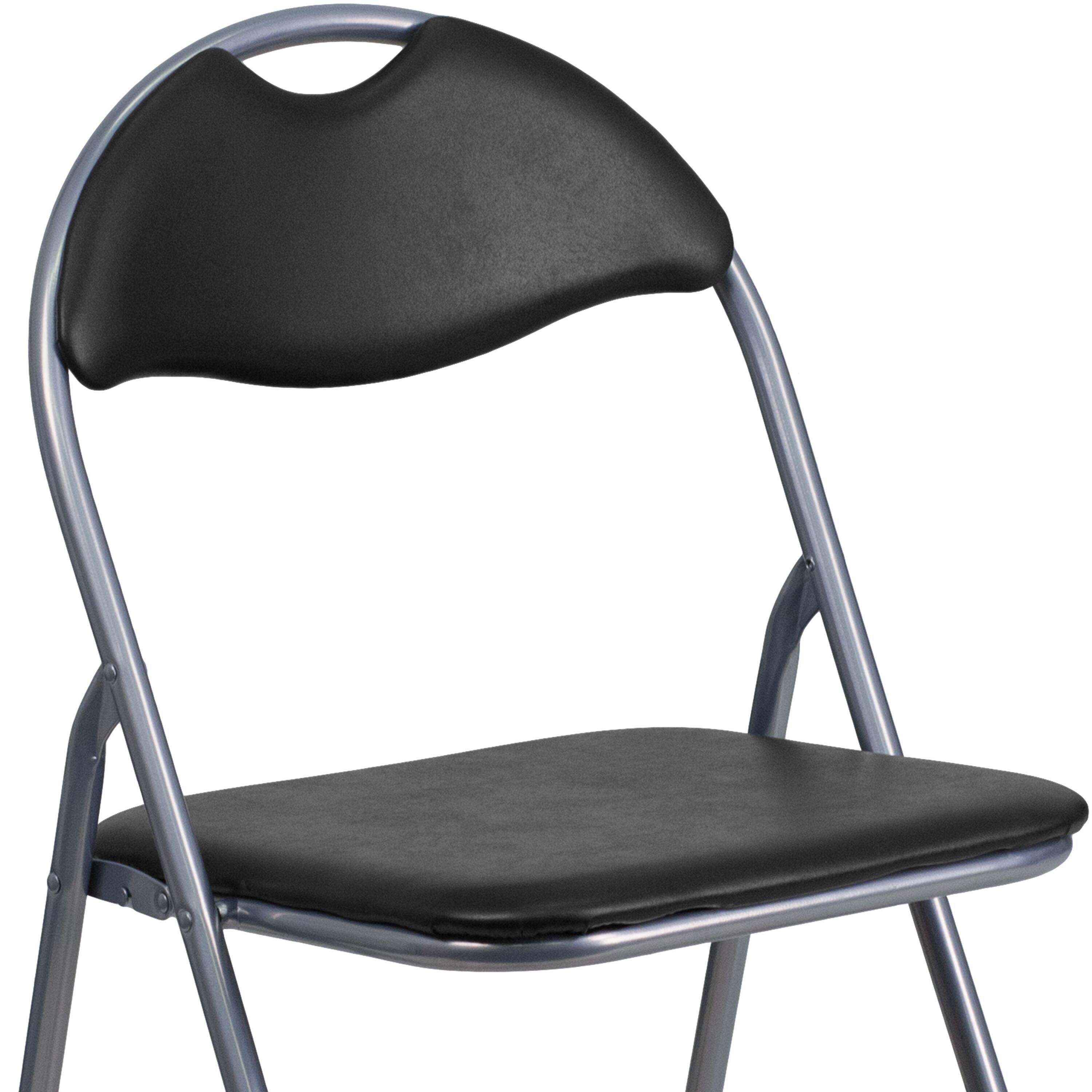 Alt View 10. Emma + Oliver - 4 Pack Vinyl Metal Folding Chair with Carrying Handle - Black.