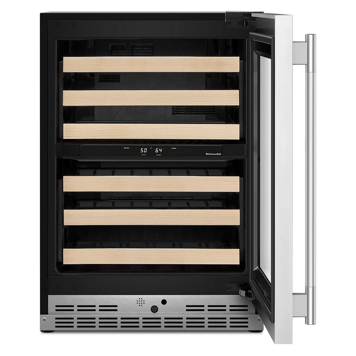 Alt View 1. KitchenAid - 24" Beverage Center with Glass Door and Wood-Front Racks - PrintShield Stainless Finish.