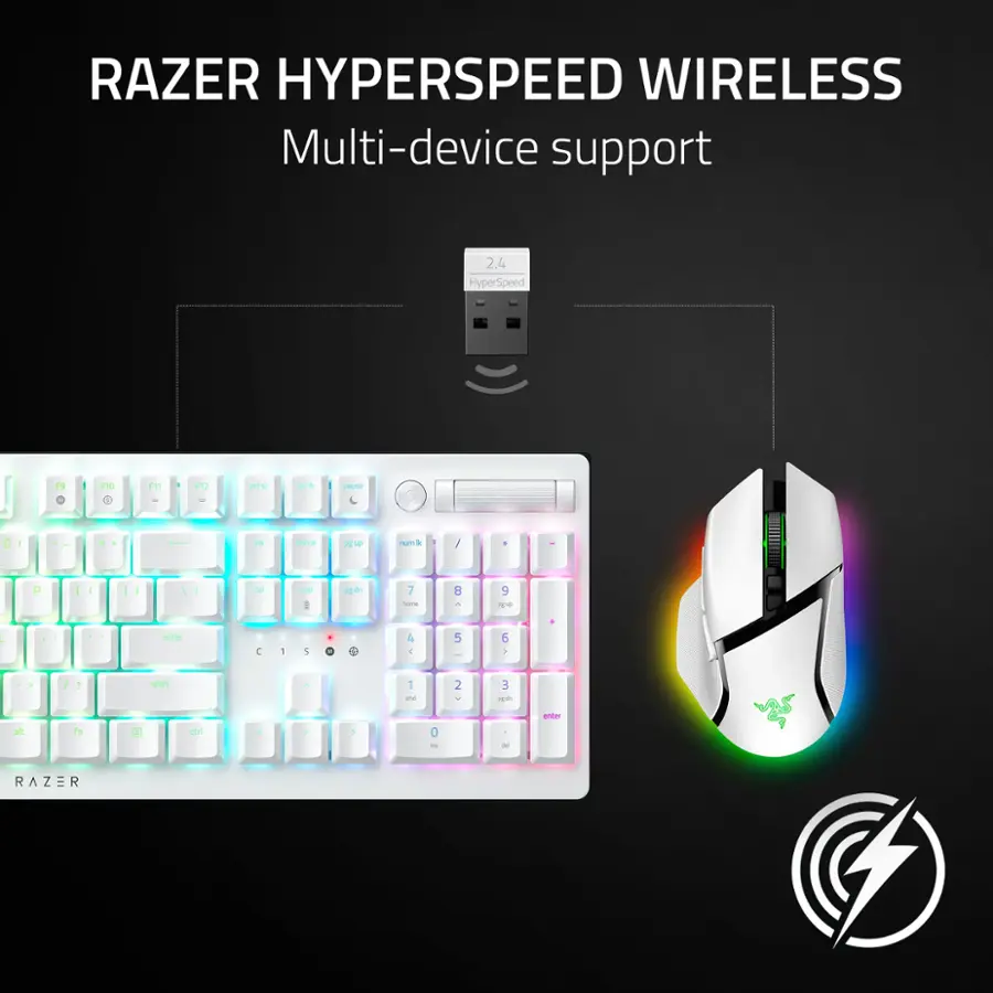 RAZER HYPERSPEED WIRELESS Multi-device support 2.4 HyperSpeed 9 10 10 F11  F12 aia s2 . padte 0  an he  mam a J + P I 4 - I de are ppin 7 - B - 9  - : - - erter C 1 1 L 2 5 6 1 . / ! thit . 1 - 2 - E  att re ctn - - O - - a RAZER