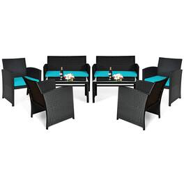 Costway - 8PCS Patio Rattan Furniture Conversation Set Cushion Sofa Table Garden - Turquoise