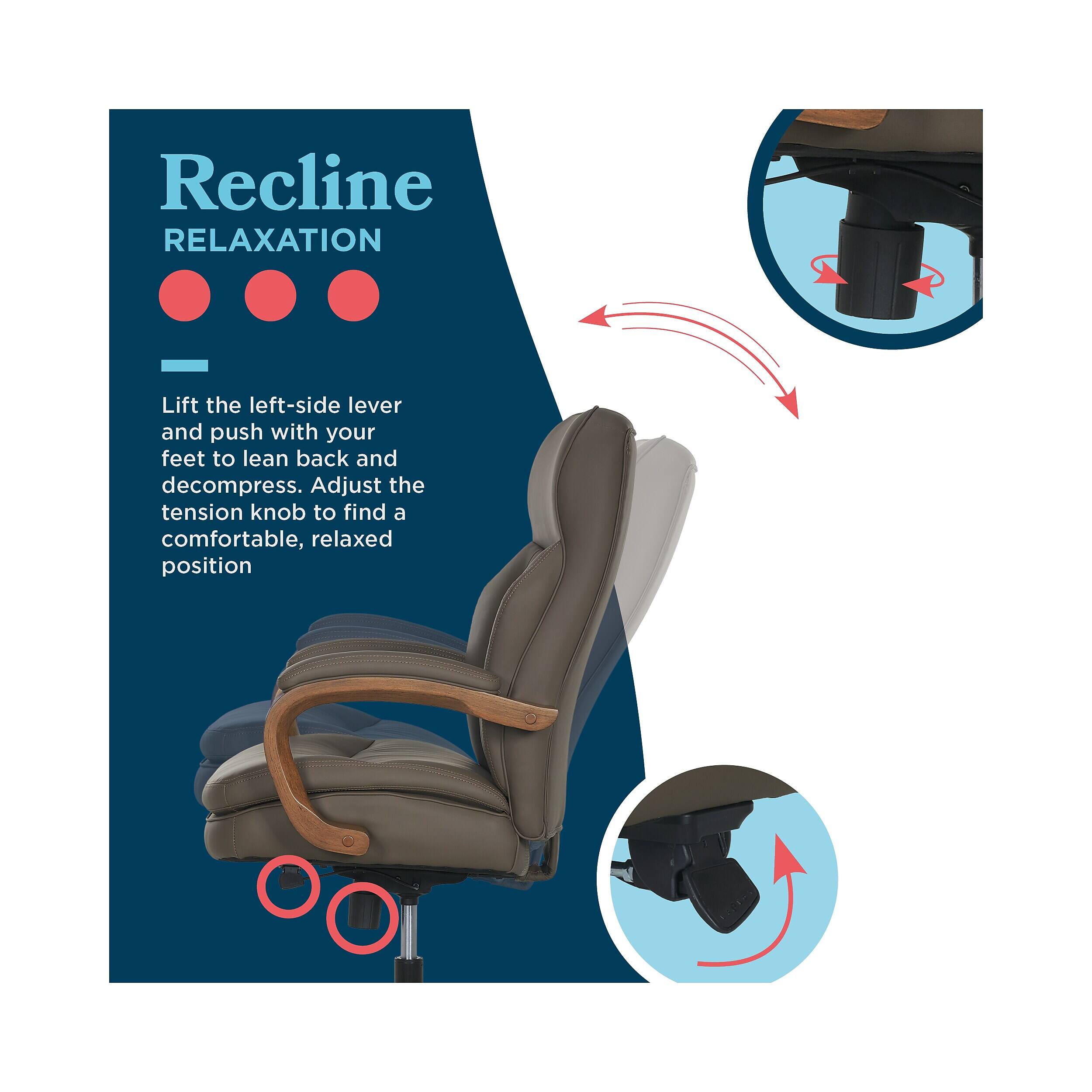 Recline RELAXATION

Lift the left-side lever and push with your feet to lean back and decompress. Adjust the tension knob to find a comfortable, relaxed position