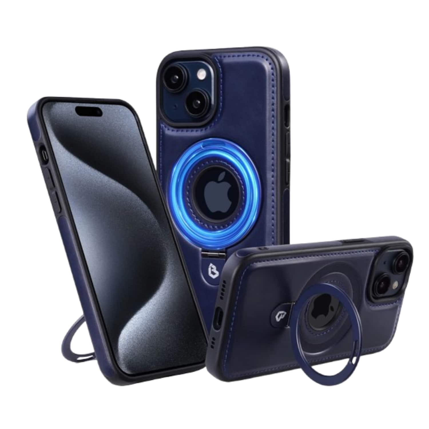 Stock Preferred - Luxury PU Leather Case with Invisible Ring Stand iPhone 17 Pro - Blue