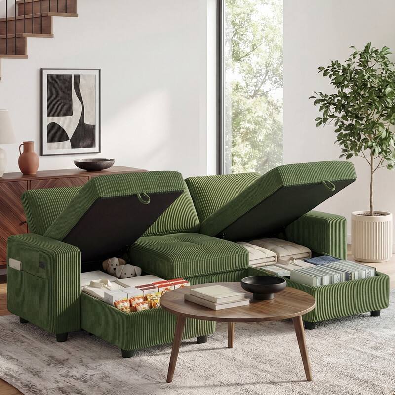 Back. Dyonery - Dyonery 81" Sleeper Sofa, Convertible Sofa Bed with Storage, Sectional Couch L Shaped 3 Seat Sectional Sleeper Sofa - Green.