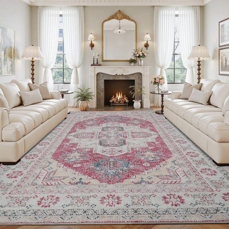 Left. RYHNUYNE - 9x12 Area Rugs Living Room Rug Washable Vintage Boho Rug No Slip Stain Resistant Soft Carpet Indoor Floor Floral Carpets - Painting.