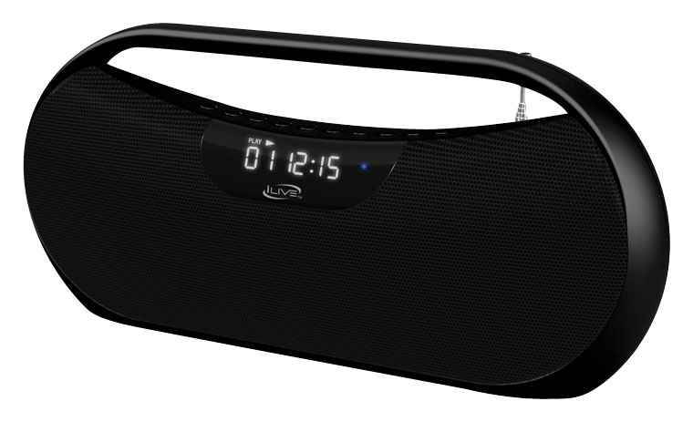 iLive Wireless Bluetooth Boombox with CD Player ＆ FM Radio, Features  Built-in Bluetooth Stereo Speakers, Digital Controls and 3.5mm Audio Input,  LCD