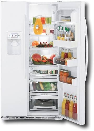 Front Standard. GE - Profile 23.2 Cu. Ft. Counter-Depth Side-by-Side Refrigerator - White.