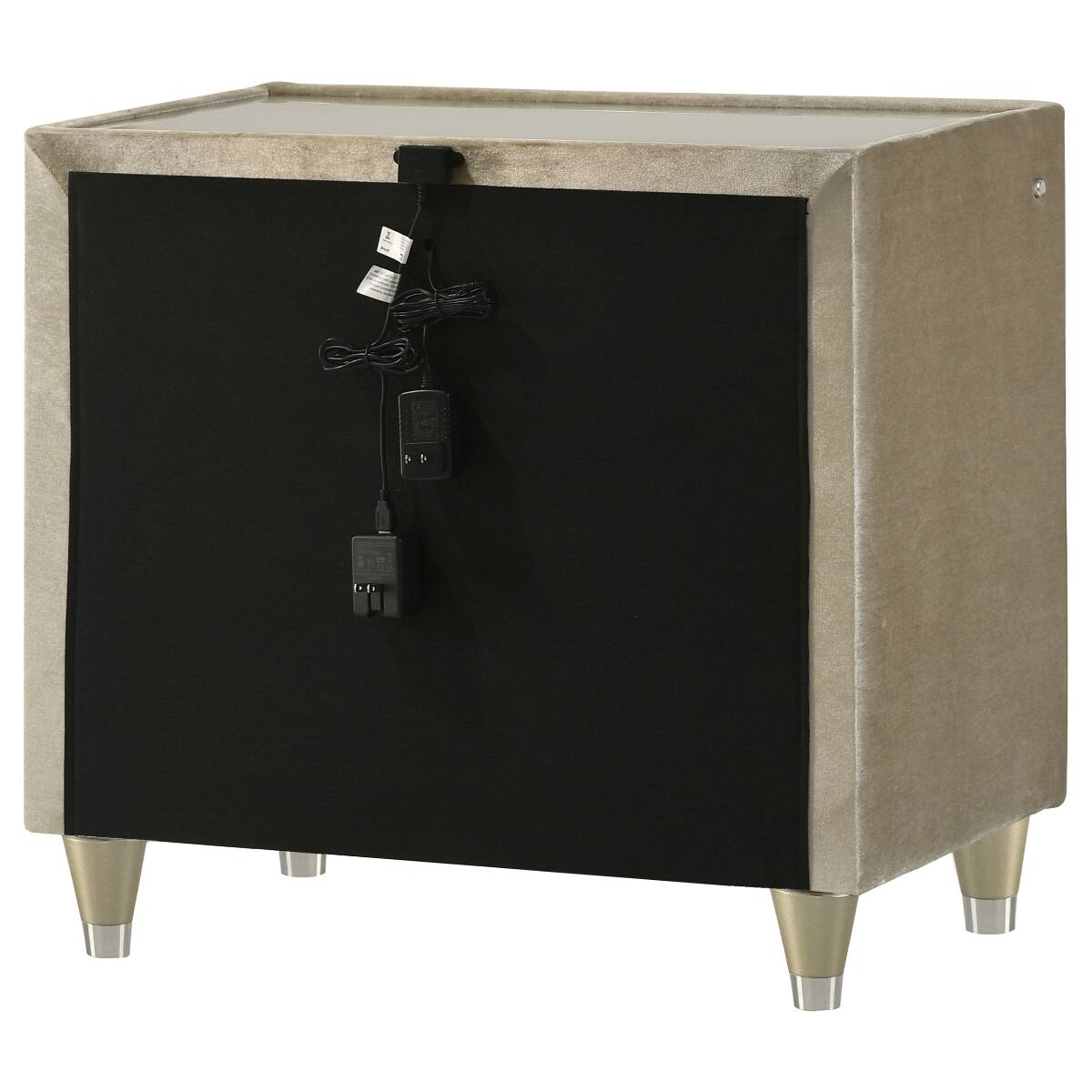 Alt View 3. Loheer - Loheer LED Nightstand with USB-A and USB-C Ports, Ivory and Camel Velvet, 2 Drawers - Ivory and Camel.