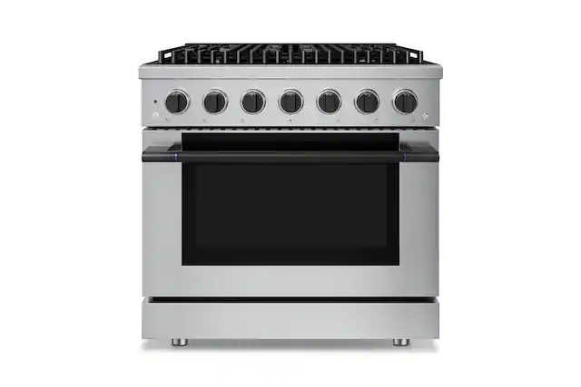 Front. Hauslane - HausPro 36 in. 6 Burners (20,000 BTU) Freestanding Dual Fuel Range - Matte Black.