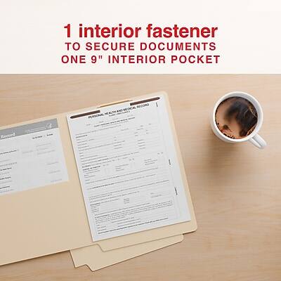 1 interior fastener to secure documents  
One 9" interior pocket  
Personal Medical Record