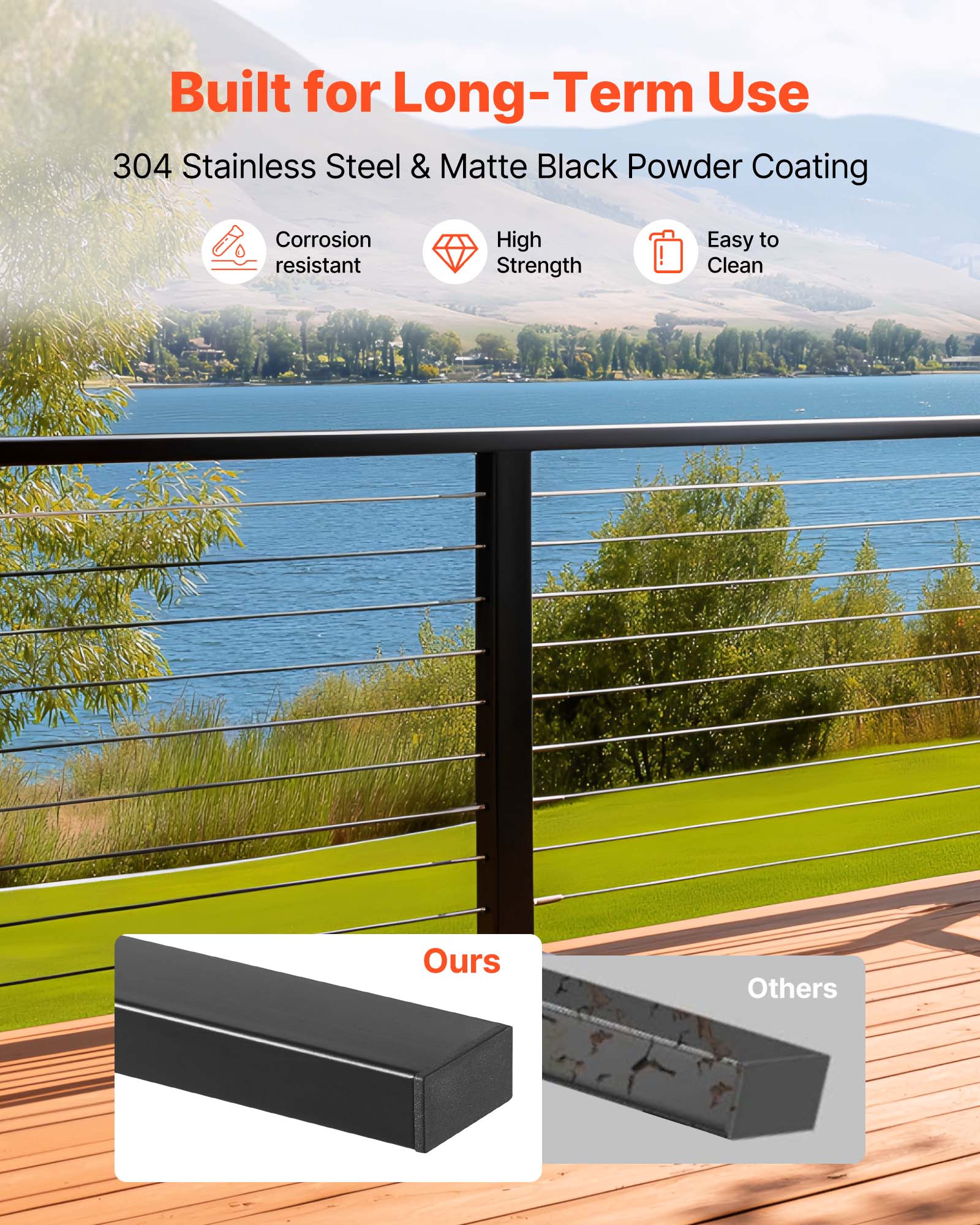 Built for Long-Term Use  
304 Stainless Steel & Matte Black Powder Coating  

- Corrosion resistant  
- High Strength  
- Easy to Clean  

Ours  
Others