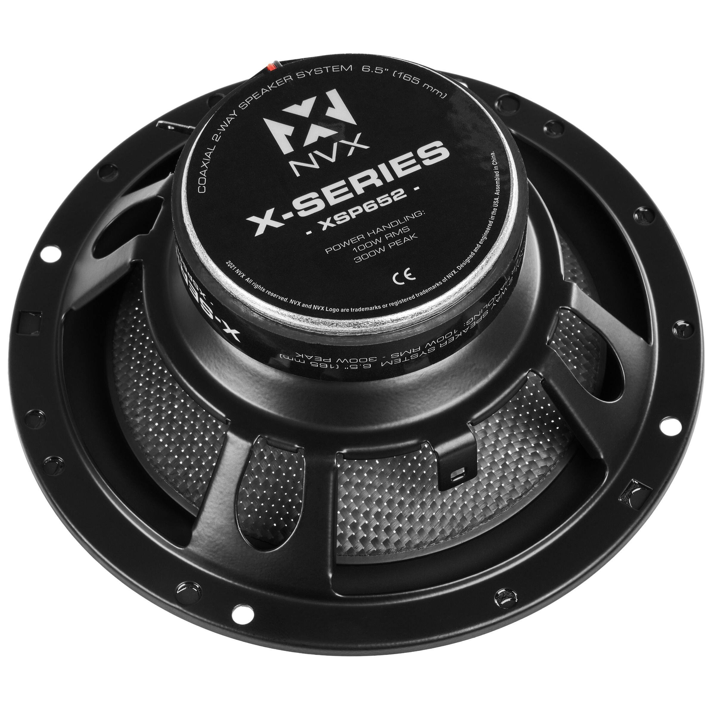 SYSTEM 6.5" (165 mm) SPEAKER 2-WAY COAXIAL - X-SERIES - XSP652  
HANDLING: 100W RMS  
PEAK: 200W  
DESIGNED BY NVE  
CE  
NVE and NVX are registered trademarks of Stademacks.  
© 2001 NVE NVX. All rights reserved.