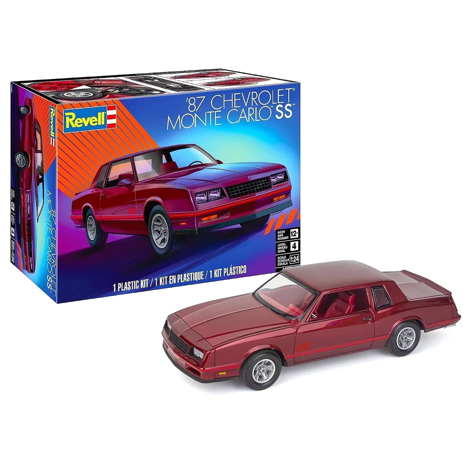 87 CHEVROLET MONTE CARLO SS  
Revell  
ANS EDADES ACIS 12  
4 MYGU KORROUT MIL sour 124 SCHELLE! ESCALA PLASTIQUE 1 KIT PLASTICO KIT /1 KIT EN 1 PLASTIC