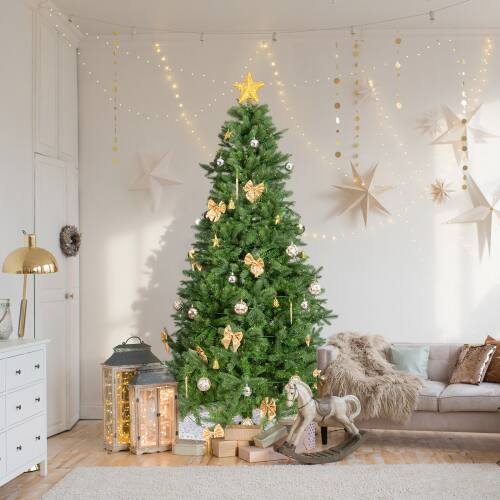 Alt View 2. Winado - 7.5FT Christmas Tree Artificial with Lights, Tree Skirt, Ornaments for Indoor Outdoor Christmas Holiday Party Decoration - Green & Golden.