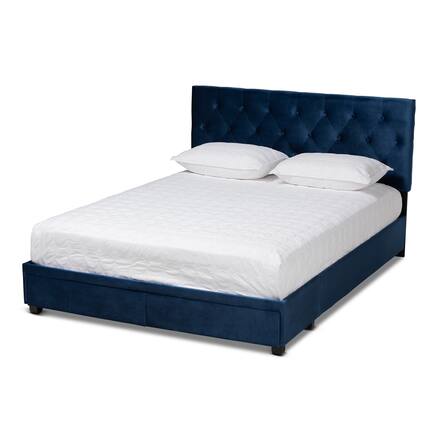 Front. Baxton Studio - Caronia Modern and Contemporary Velvet Fabric Upholstered 2-Drawer Queen Size Platform Storage Bed - Navy Blue/Black.
