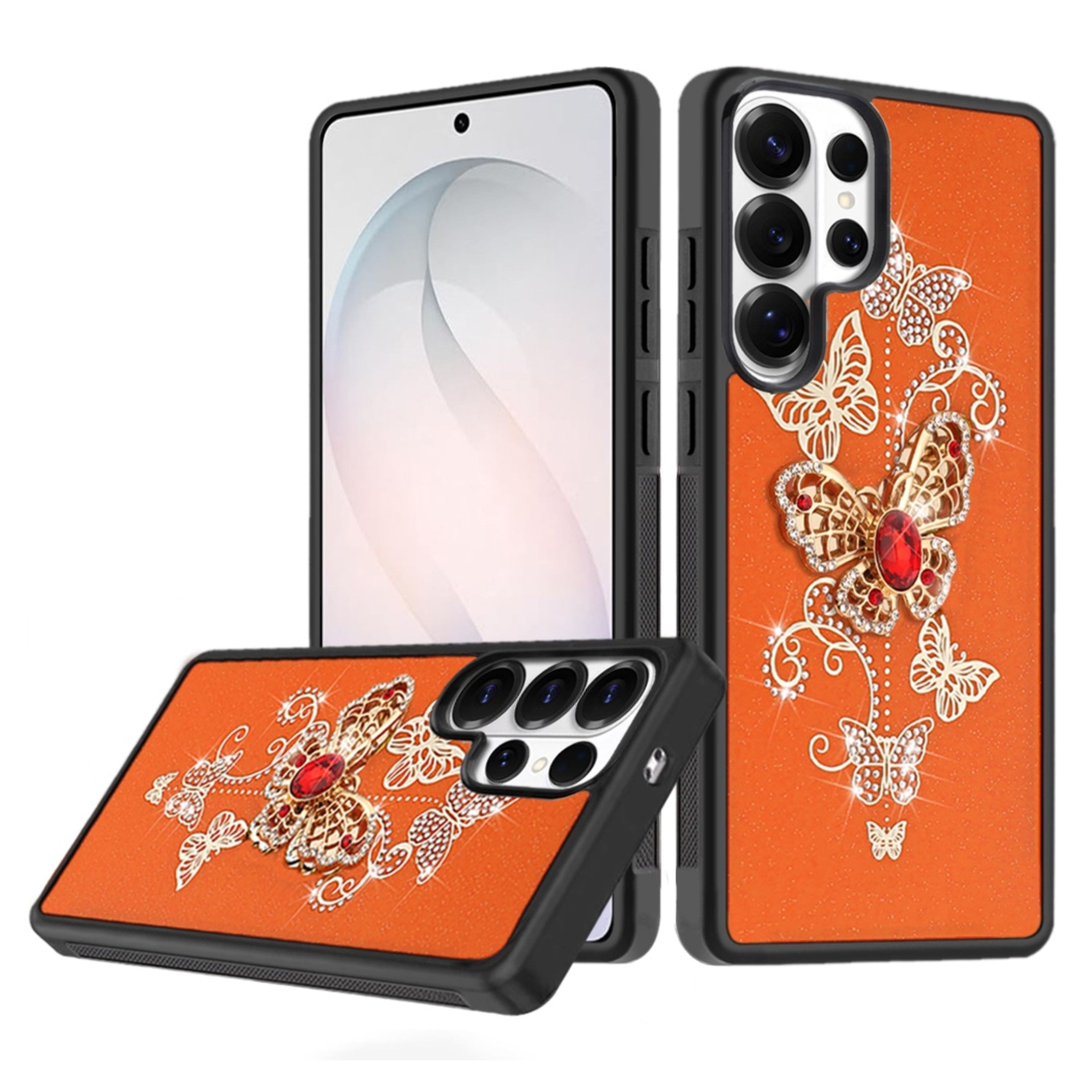 Kitcheniva - Rhinestone Bling Decor Glitter Cover Plus Tempered Glass For Samsung S26 Ultra Garden Butterflies - Cosmic Orange price history on PriceWatchPro