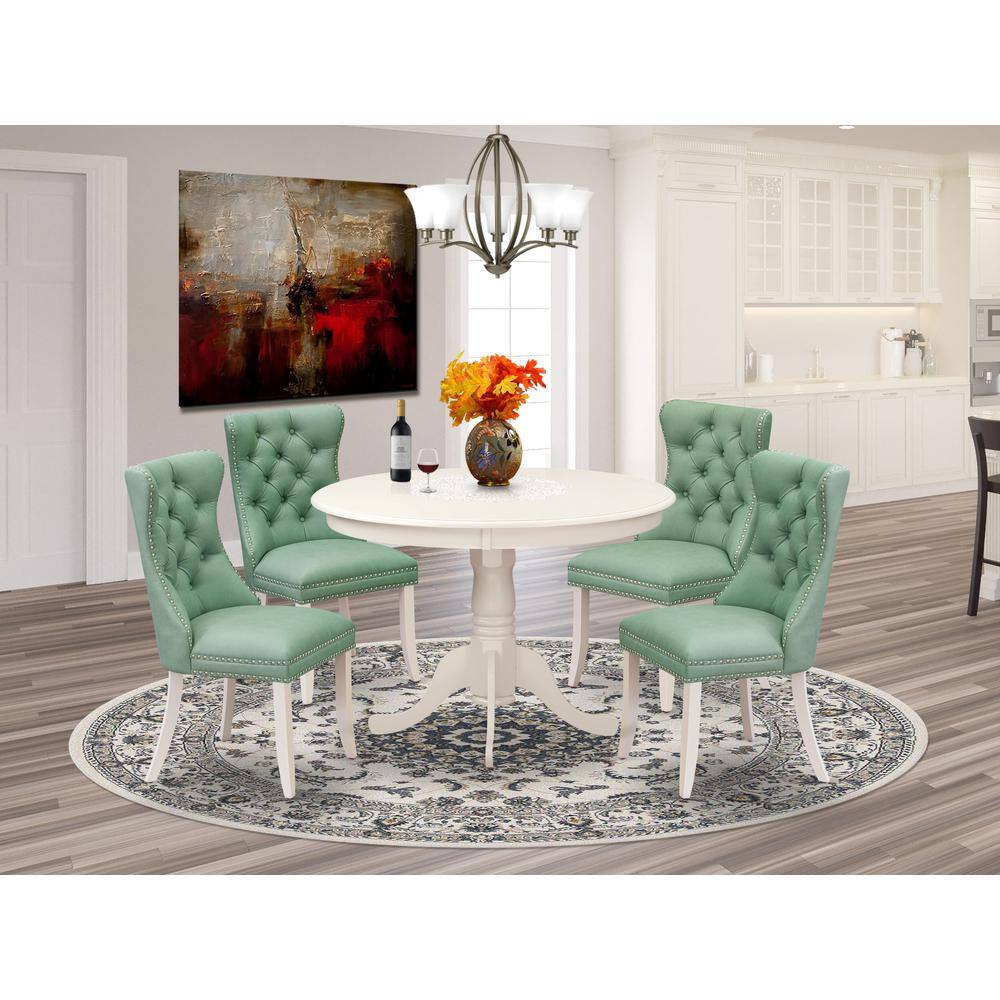 Alt View 3. East West Furniture - 5 Piece Dining Table Set Contains a Round Kitchen Table with Pedestal - White.