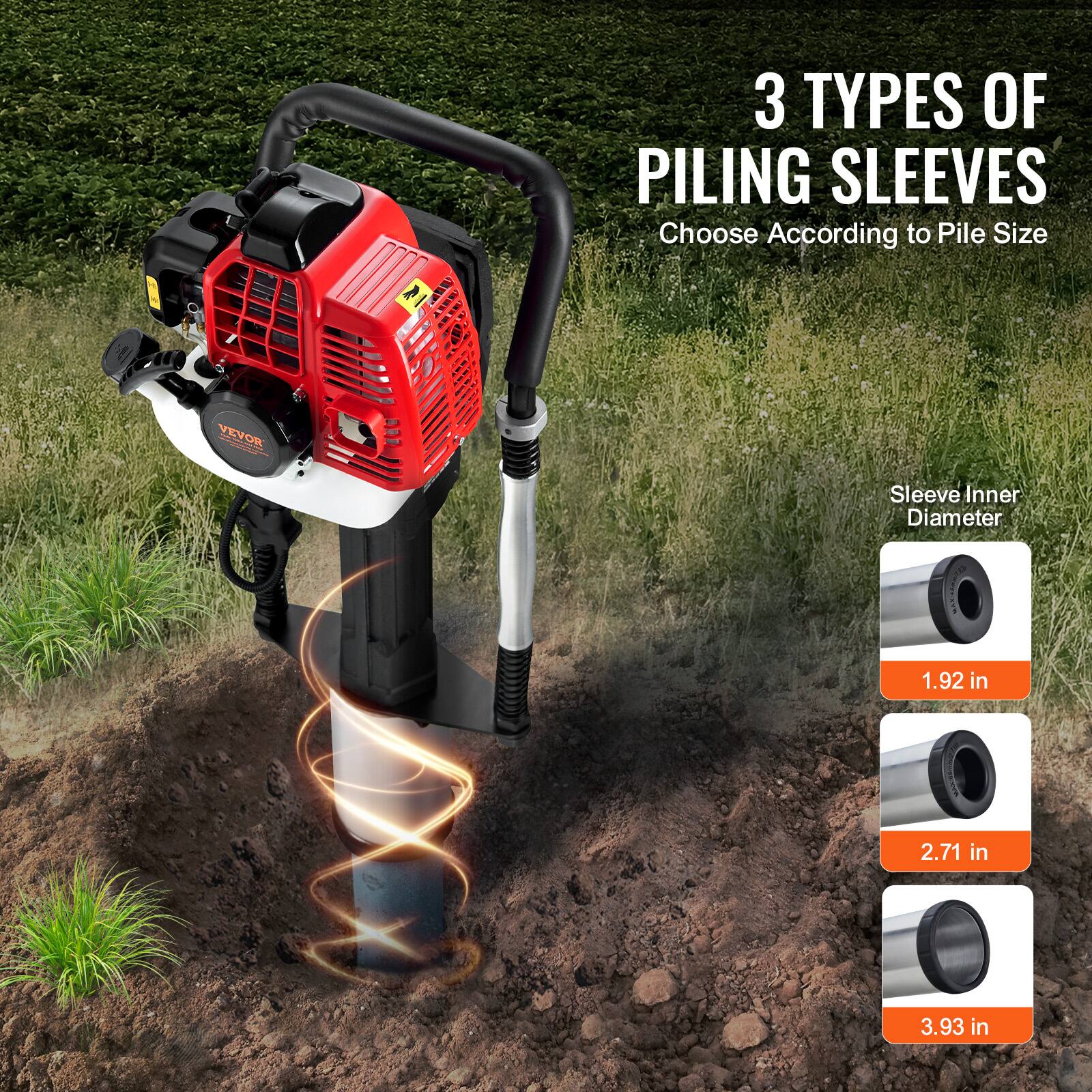 3 TYPES OF PILING SLEEVES  
Choose According to Pile Size  

Sleeve Inner Diameter  
1.92 in  
2.71 in  
3.93 in