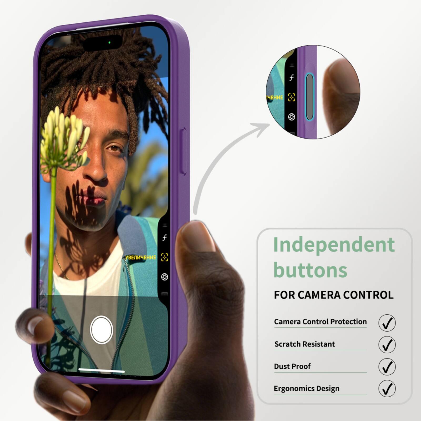 Independent buttons for camera control  
- Camera Control Protection  
- Scratch Resistant  
- Dust Proof  
- Ergonomics Design