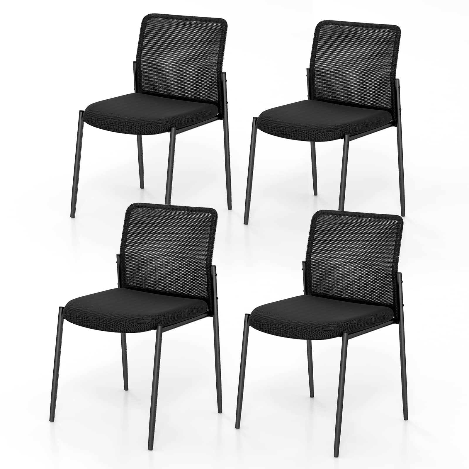 Costway - Office Guest Chair Set of 4 with Breathable Mesh Back Padded Seat - Black
