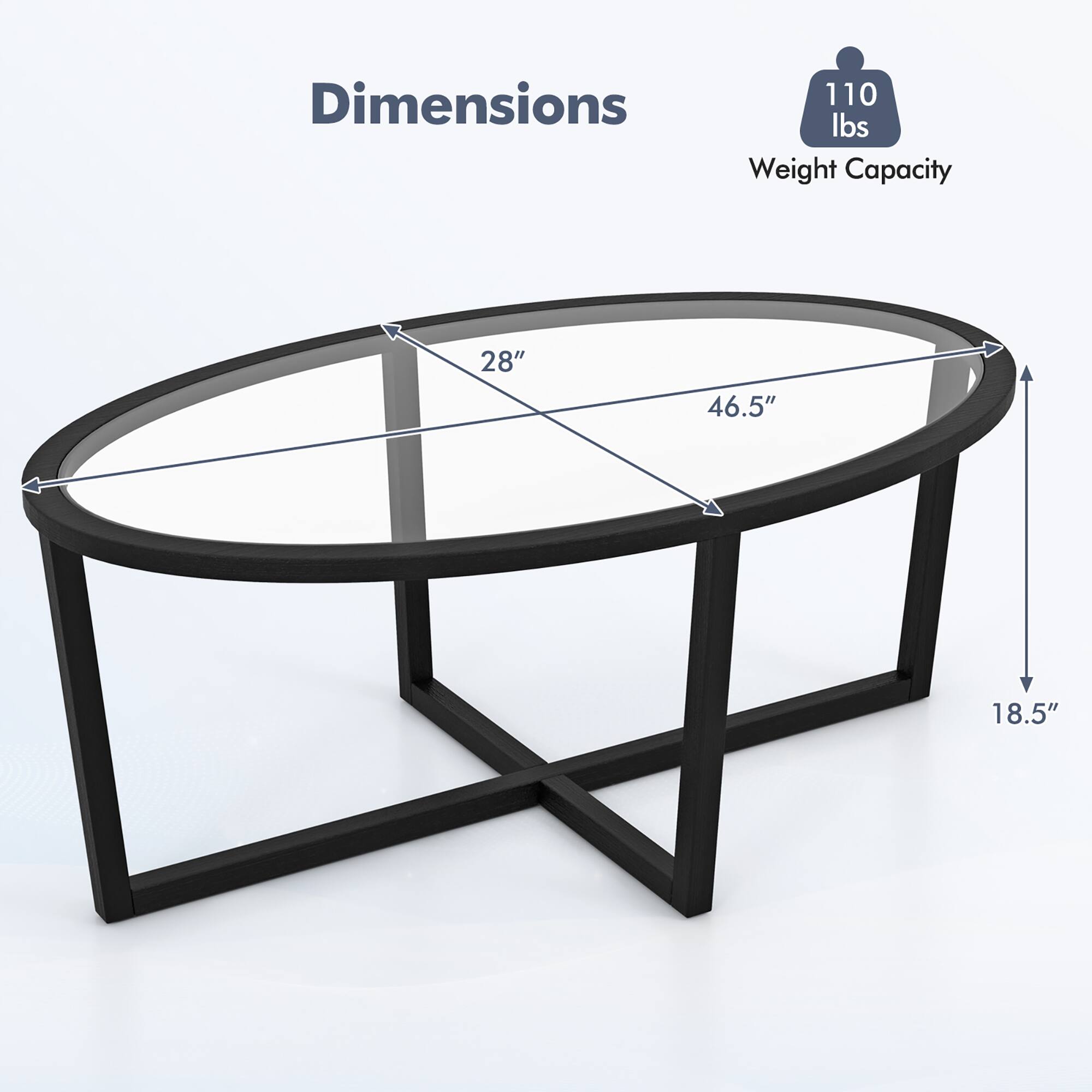 Dimensions  
Weight Capacity: 110 lbs  
28" x 46.5" x 18.5"