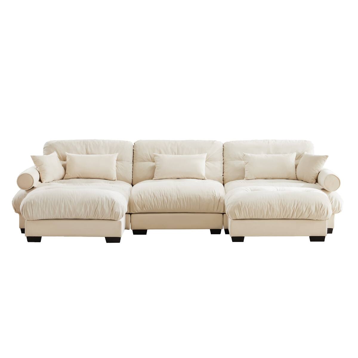 Alt View 8. Ropilly - Ropilly U Shaped Sectional Sofa, Cream Velvet Modular Sectional Sofa with Two Movable Ottomans - Cream.