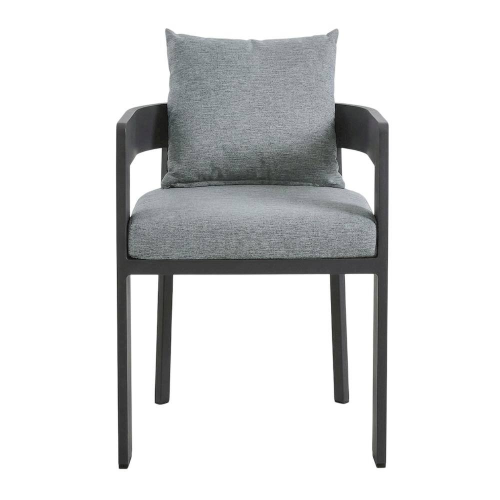 Back. Outdoor Escape - Aluminum Outdoor Dining Chair With Cushioned Seat And Elegant Design - Gray.