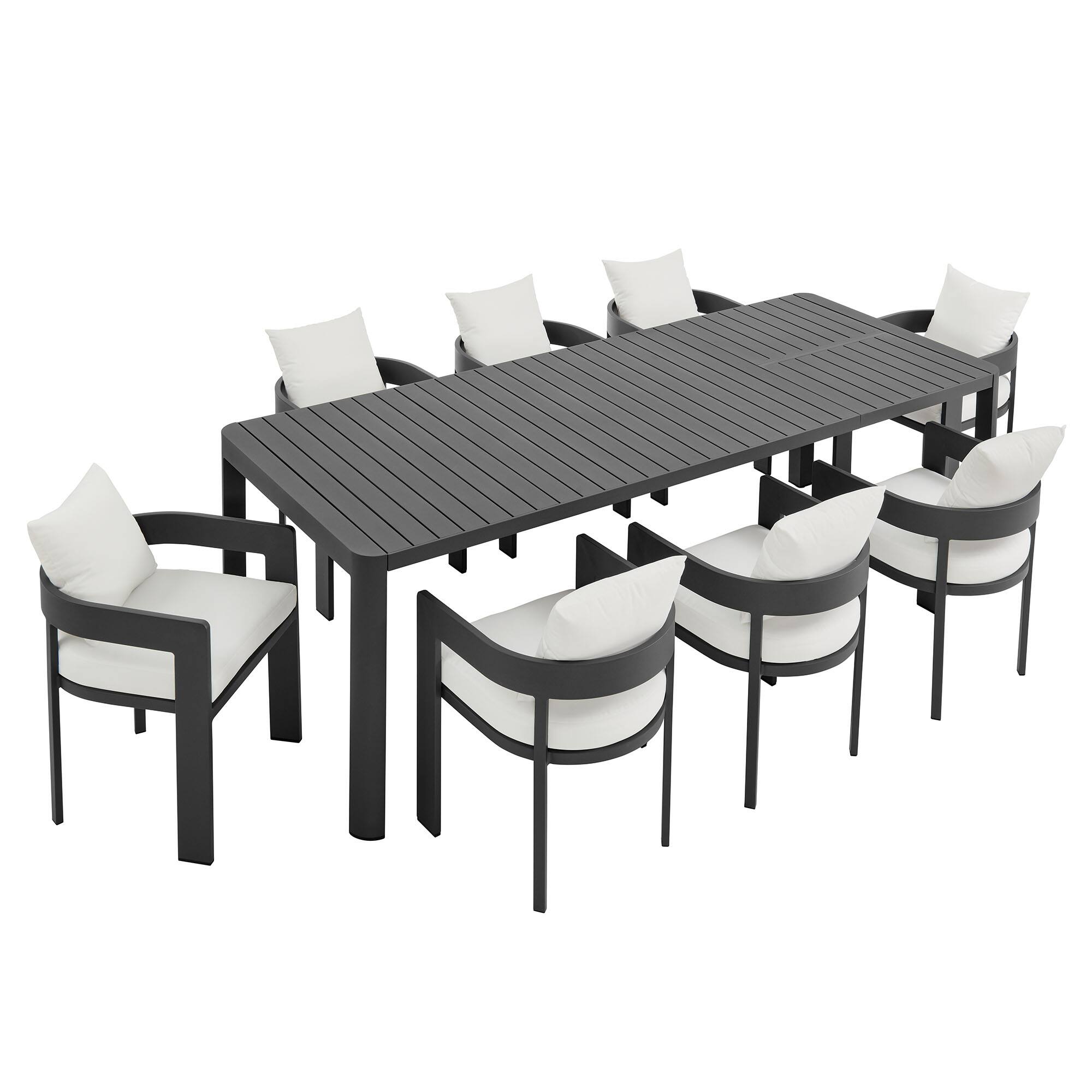 Alt View 1. Modway - Tahoe 9-Piece Aluminum Outdoor Dining Set with Extendable Table - Gray White.