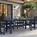 Angle. Famapy - HDPE Outdoor Dining Table with Umbrella Hole & Cap-Solid Panel Patio Table for 8 People Weatherproof & Low Maintenance - Navy blue.