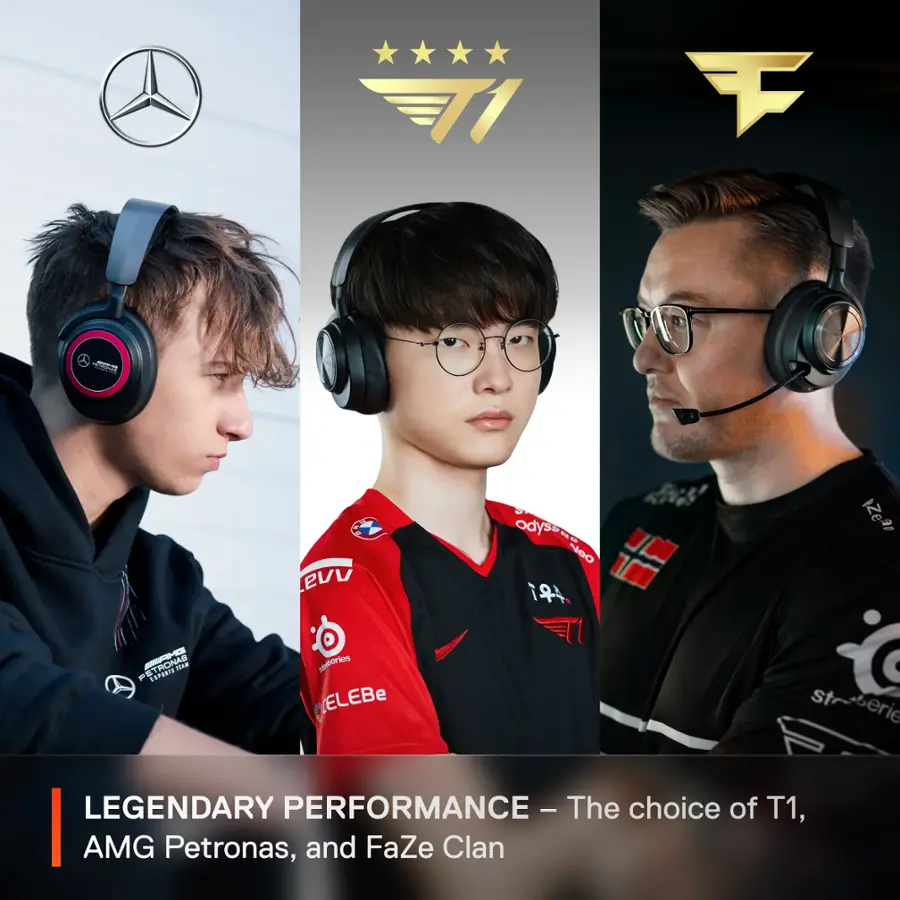 The text on the image reads: "Legendary Performance - The choice of T1, AMG Petronas, and FaZe Clan."