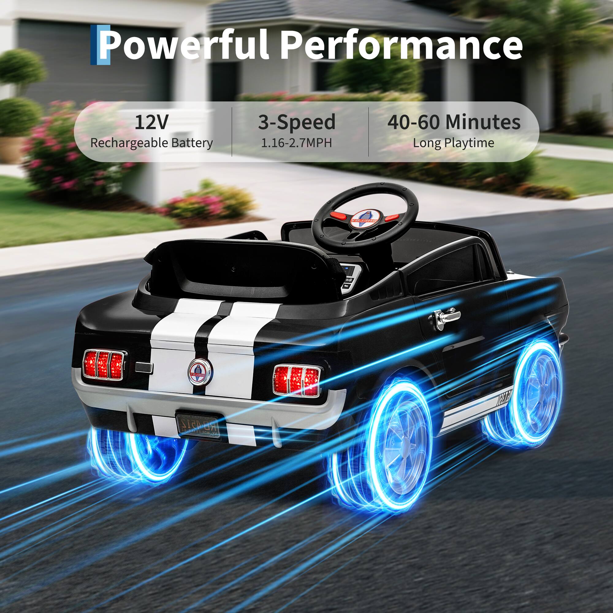 Powerful Performance

12V Rechargeable Battery

3-Speed 1.16-2.7MPH

40-60 Minutes Long Playtime