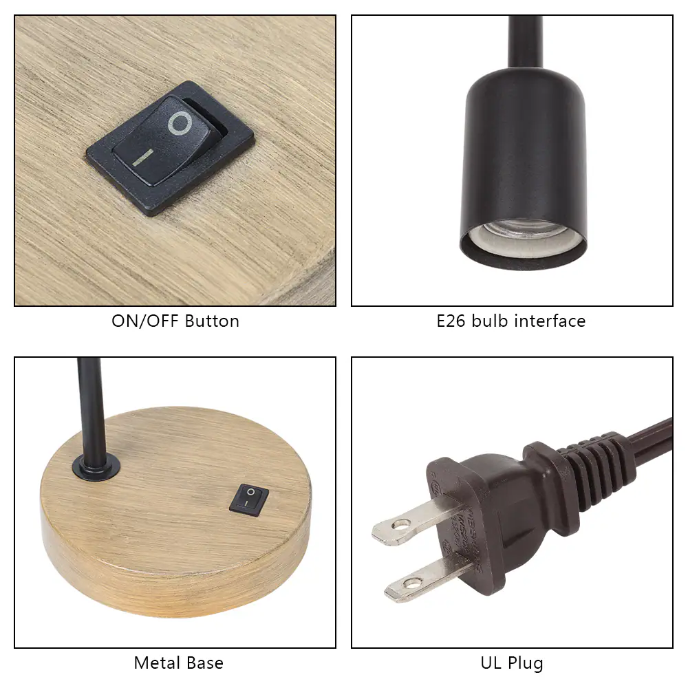 ON/OFF Button  
E26 bulb interface  
Metal Base  
UL Plug