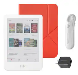 Kobo - Clara Colour (White) eReader with White Remote & AC Bundle - 2025 - Cayenne Red SleepCover