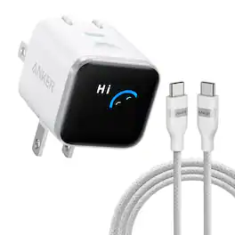 Anker - Nano Charger (45W, Smart Display, 180° Foldable) with USB-C Cable - White