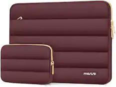 Front. mosiso - Puffy Laptop Sleeve 15-15.6 inch for MacBook Pro 16, HP Dell ASUS Acer Toshiba Lenovo Notebook - Wine Red.