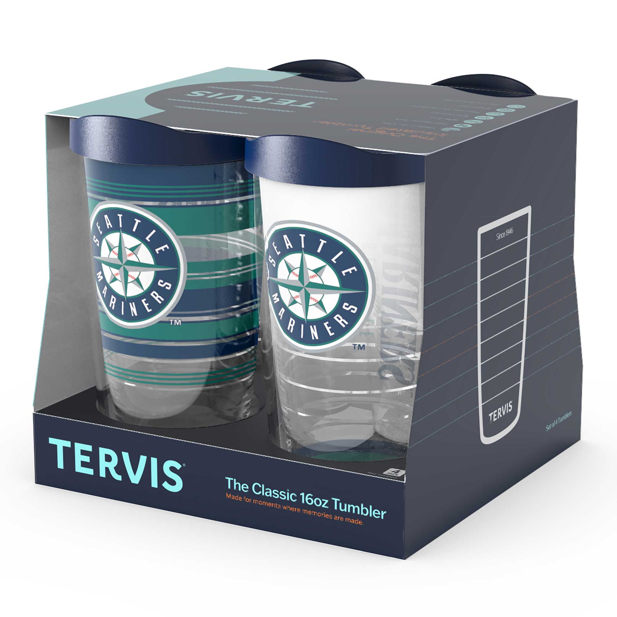 TERVIS  
The Classic 16oz Tumbler  
Made for moments where memories are made  

SEATTLE MARINERS  
TM  

TERVIS  
Since 1946  
Sport Tumbler  

TERVIS  
The Classic 16oz Tumbler  
Made for moments where memories are made
